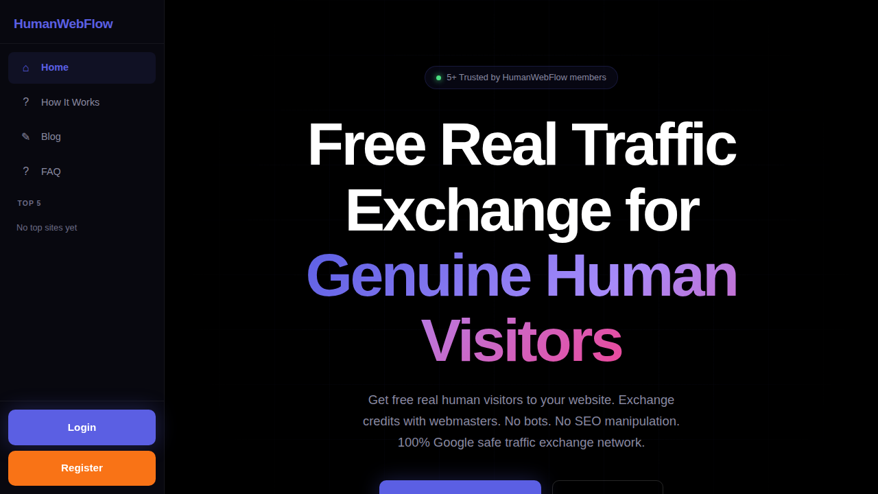 Free Real Traffic Exchange | HumanWebFlow - Webmasters website preview
