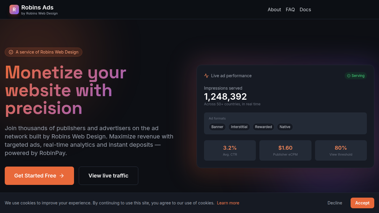 RobinsAds - Monetize your website with precision - Finance website preview