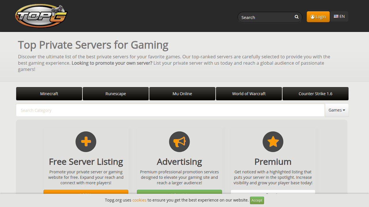 Top Private Servers - Best Gaming Servers | TopG - Games website preview