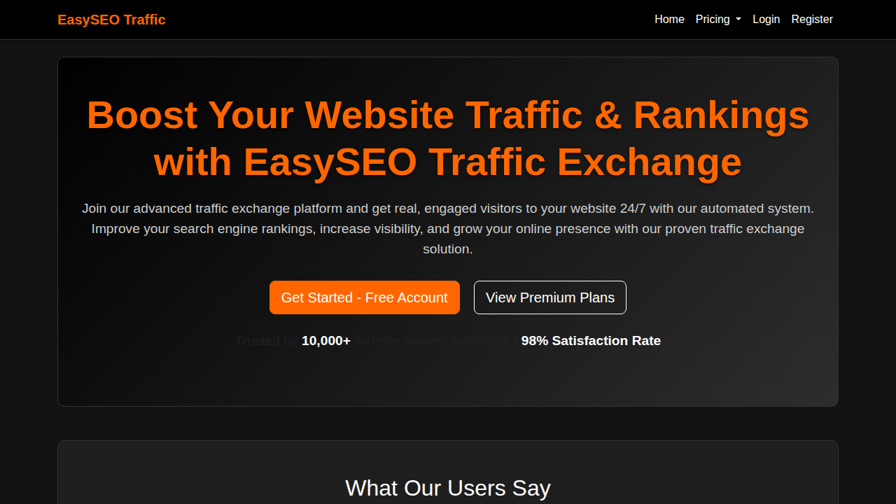 Easyseotraffic - Free quality traffic - Webmasters website preview